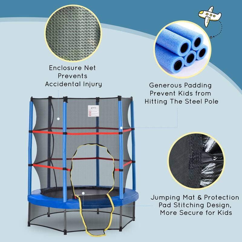 Outsunny 5' Diameter Kids Trampoline with Net for Indoors & Outdoors, Ages 3 to 6