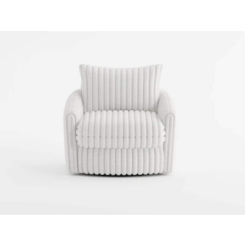 Goro Round Swivel Accent Chair, 39 Inch, Beige Corduroy, Solid Wood