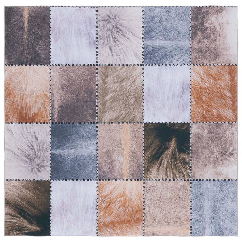 SAFAVIEH Faux Hide Machine Washable Slip Resistant Savina Rustic - 6' x 6' Square - Beige/Brown - Square