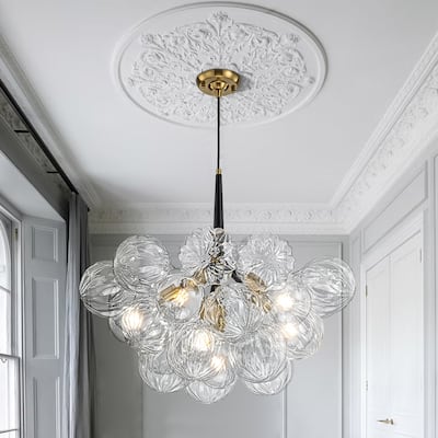 Modern Brass Cluster Faceted Glass Bubble 6-light Dimmable Chandelier