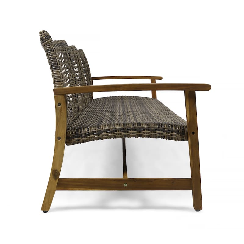 Outdoor Rattan Loveseat Sofa Acacia Wood 3 Seater Couch
