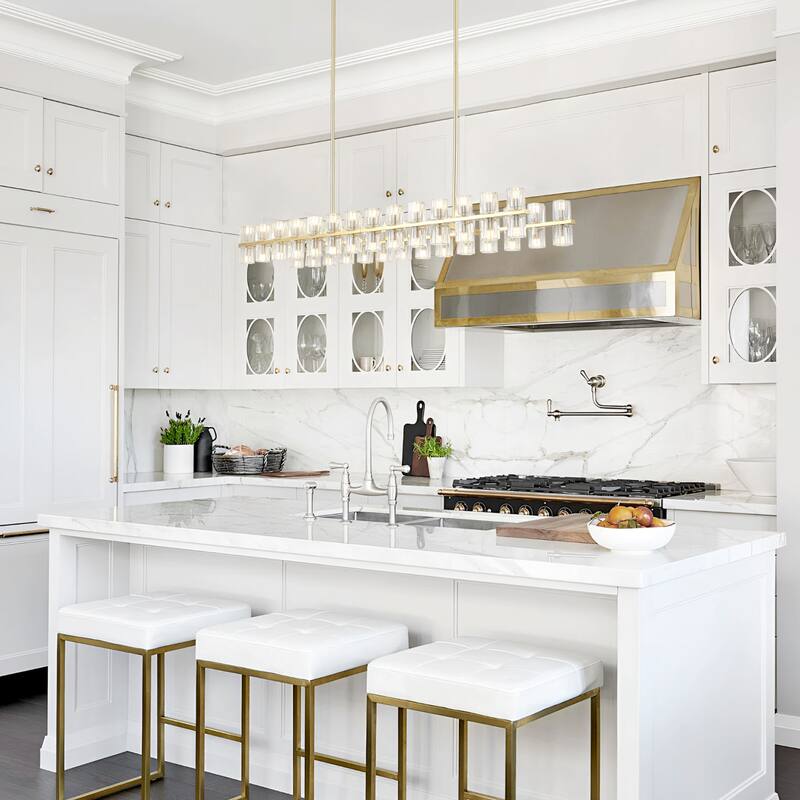 57.09-inch 56-light modern and stylish linear metal chandelier with crystal lampshades