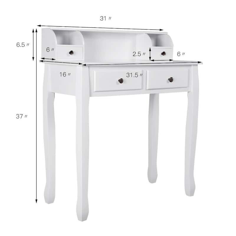 White Vanity Makeup Dressing Table with 4 Drawers - 31.5'' x 16'' x 37'' (L x W x H)