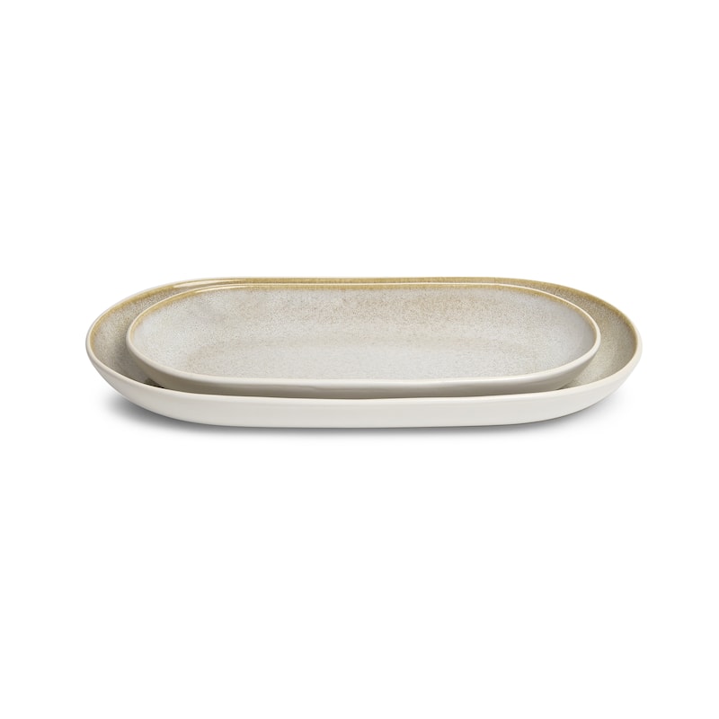 Sango Anderson Black Large Ceramic Serving Platters Set of 2, 14/12 Inch - Cream