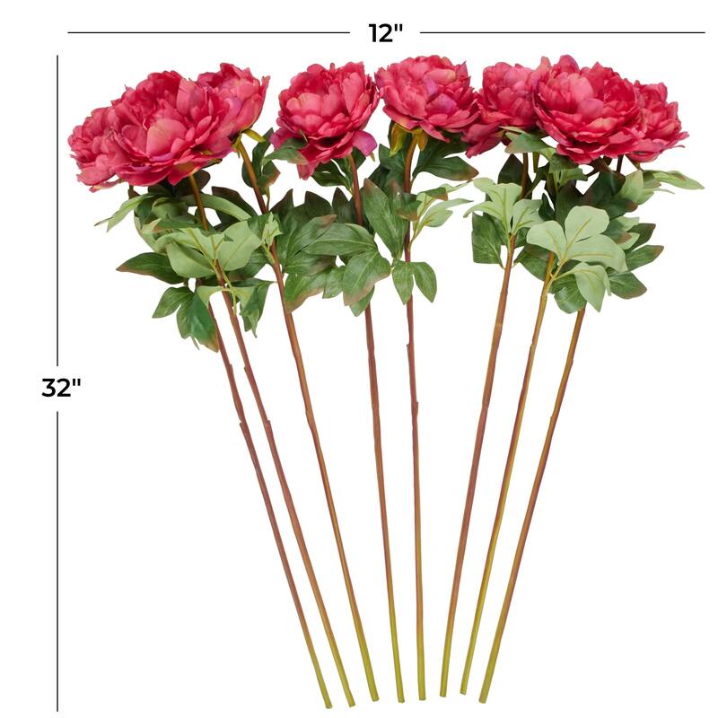 Faux Foliage Peony Tall Artificial Flower Stem - Set of 8 Pink - Roche River Decor