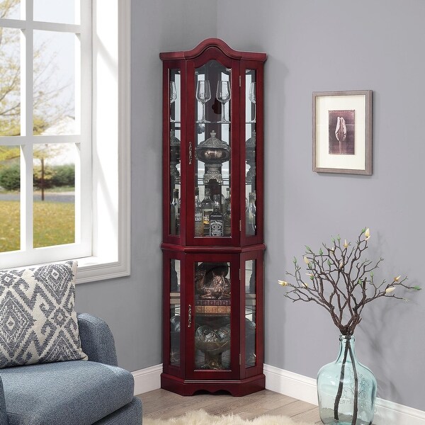 BELLEZE Loraine Front Corner Curio Cabinet W/ 5 Tier Shelves, Cherry - standard. Opens flyout.