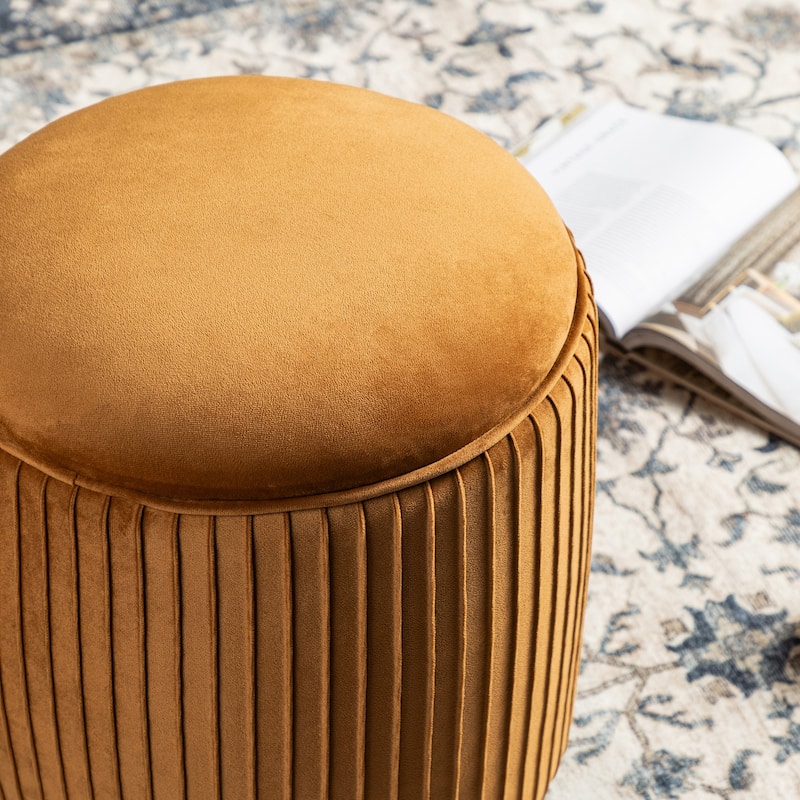 Glitzhome 19"H Velvet Upholstered Storage Ottoman or Accent Stool with Rubberwood Ball Feet