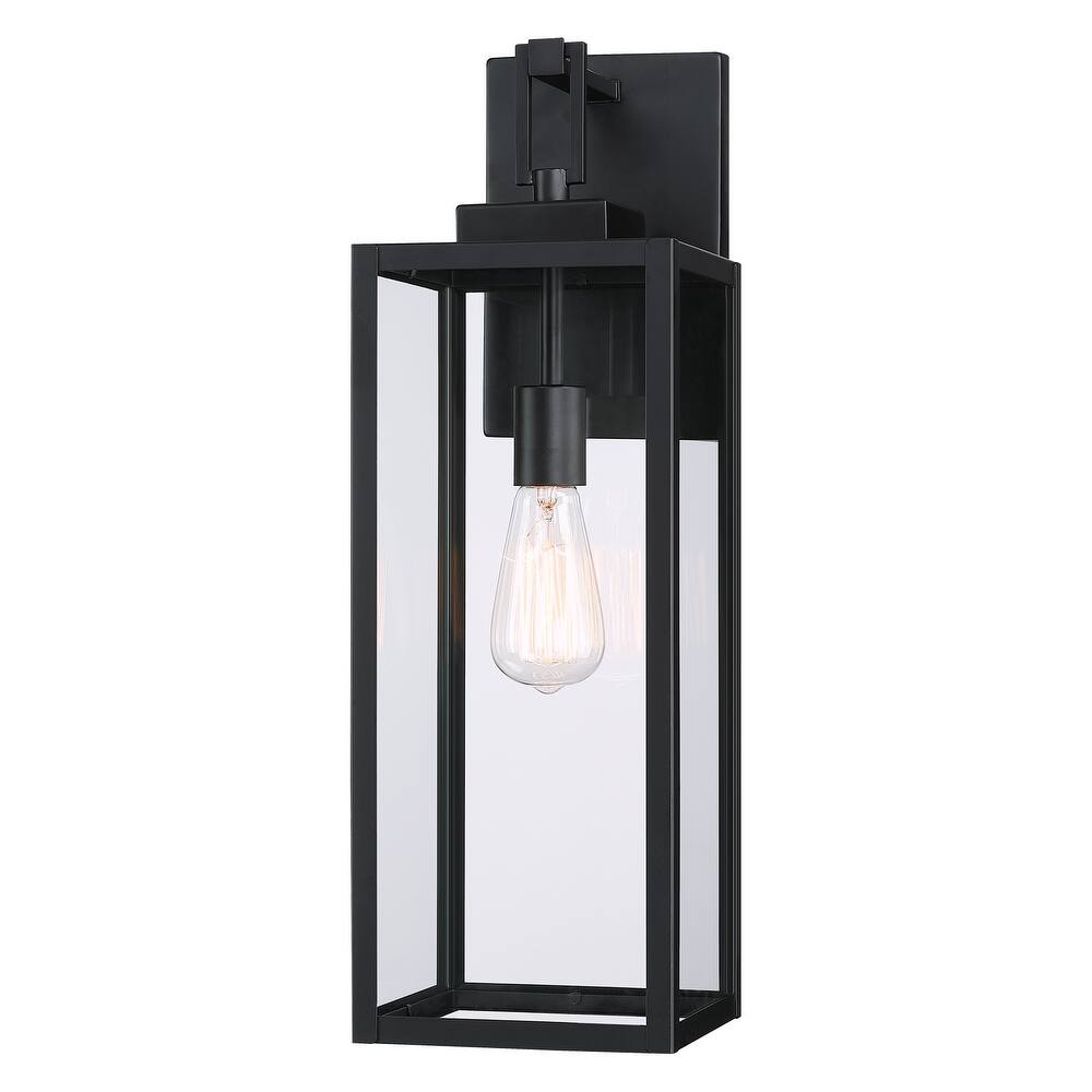 1-Light 21.8 inch Matte Black Outdoor Wall Lantern with Clear Glass Shade&Dusk to Dawn