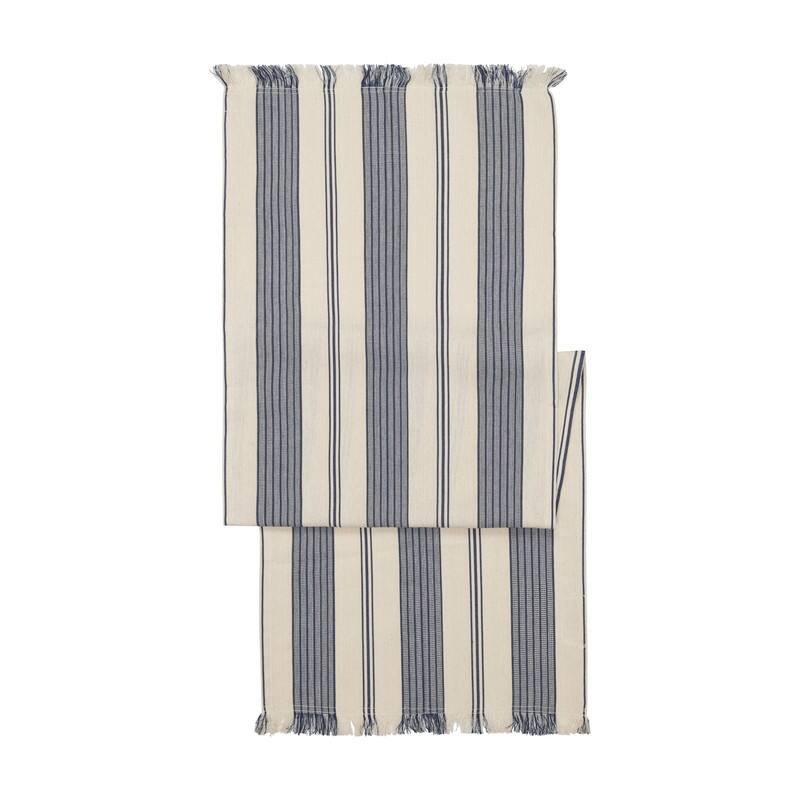 French Home 18"x 57" Blue and Cream Striped Table Runner - 18" x 57"