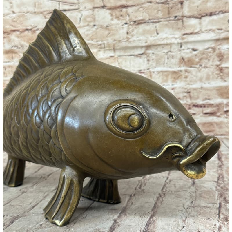 Hot Cast Bronze Metal Koi Carp Chinese Fish Sculpture Figure Signed Original Art
