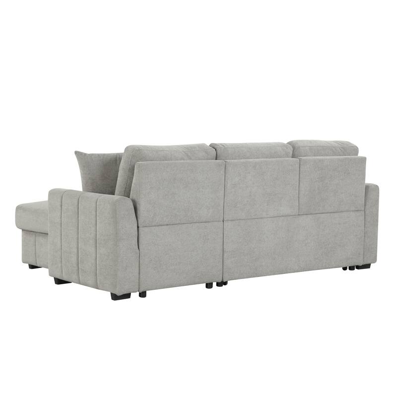Roomfitters 90" L-Shaped Sectional Sleeper Sofa with Storage Chaise and Pull Out Bed, Fold Down Cup Holder Table