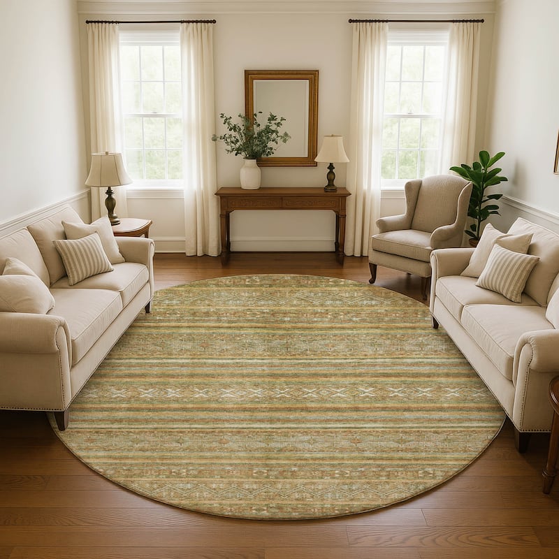 Premium Washable Super Soft Boho Stripes Mayfield Rug - Aloe - 8' x 8'