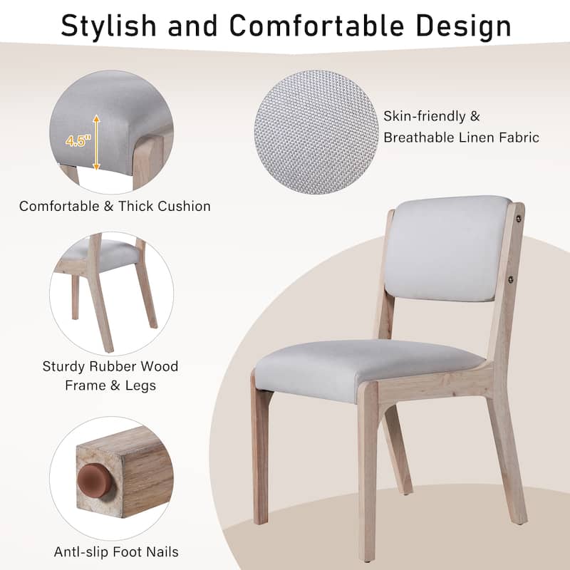 Wooden Dining Chairs Set of 2, Modern Fabric Upholstered Kitchen Side Chairs, Farmhouse Dining Room Accent Chair