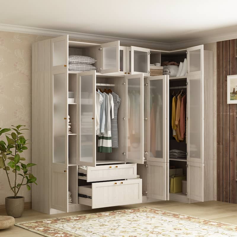 Combo Elegant Light Gray Wardrobe Modular Closet Configuration Armoire