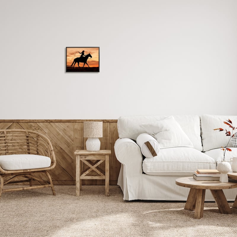 Stupell Cowgirl Sunset Silhouette Southwestern Horse Field Landscape Framed Wall Art