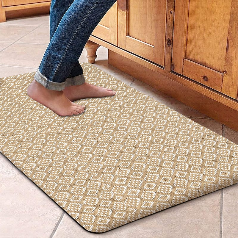 Anti-Fatigue Standing Cushioned Kitchen Bath Mats [Set of 2] Cotton Hand Woven Waterproof Non-Slip-Office, Sink, Laundry