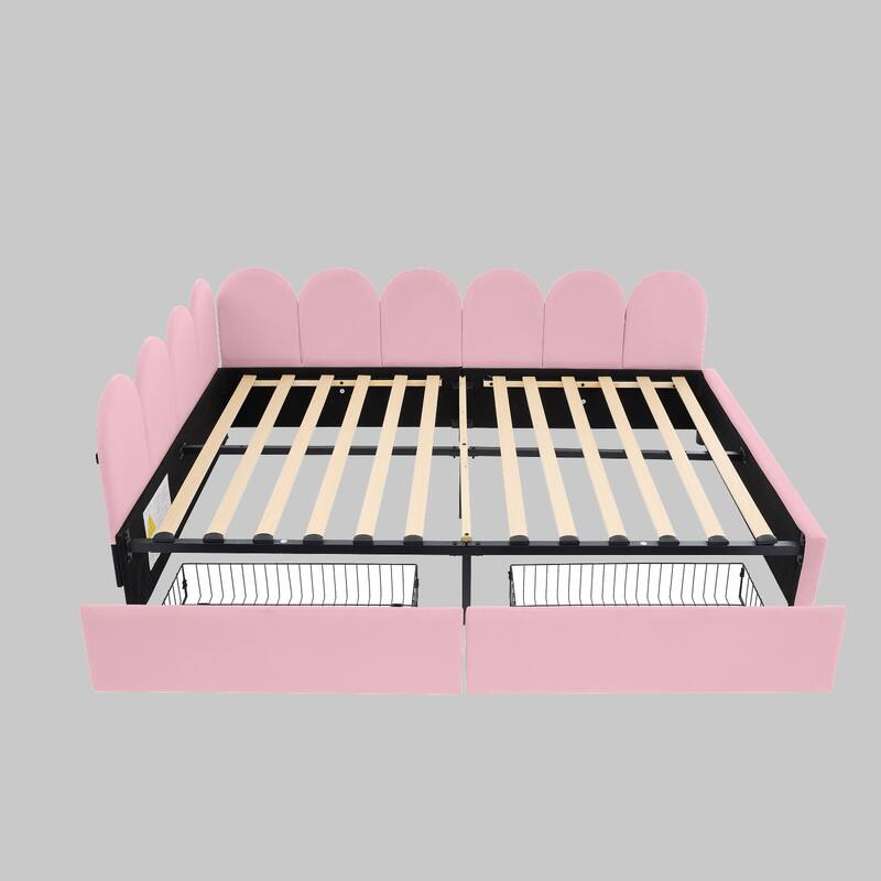 Elegant Full Daybed with Soft Velvet Headboard and 2 Storage Drawers, Perfect for Small Spaces - Pink - Full
