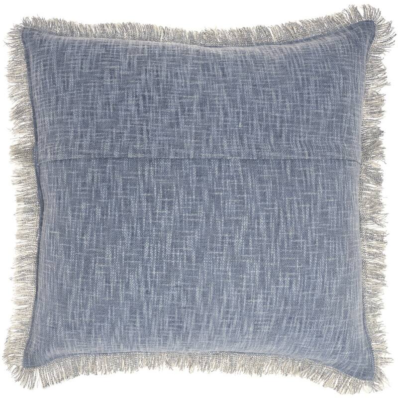 22" Blue Cotton Throw Pillow With Fringe