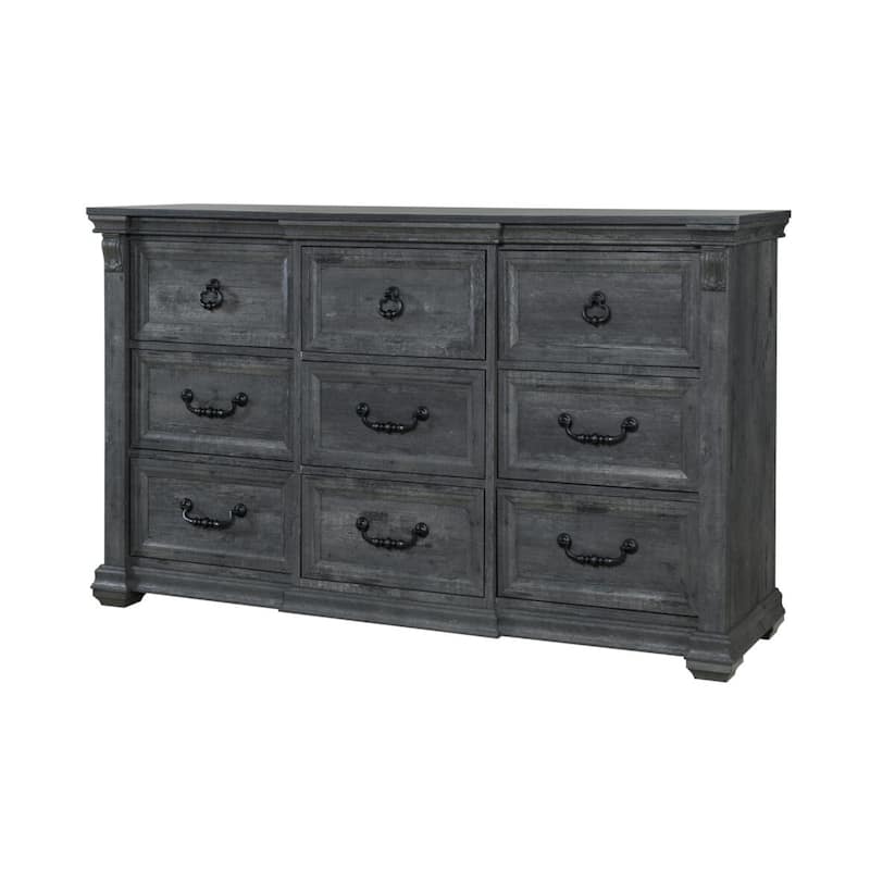 HomeRoots 64" Gray Wood Nine Drawer Triple Dresser