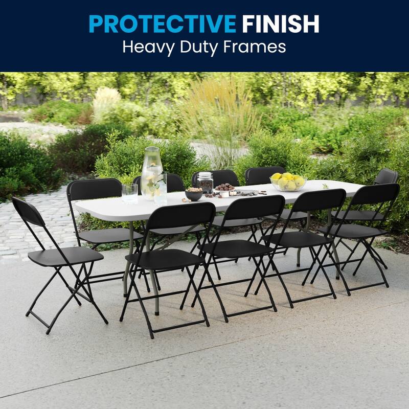 Bi-Fold Plastic Event/Training Folding Table Set with 10 Folding Chairs