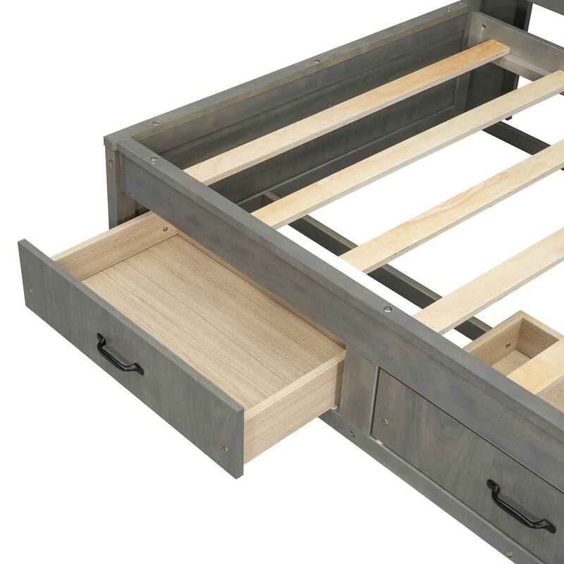 Twin Size Wooden Daybed with Storage Drawers, USB Ports, and Shelf, Gray