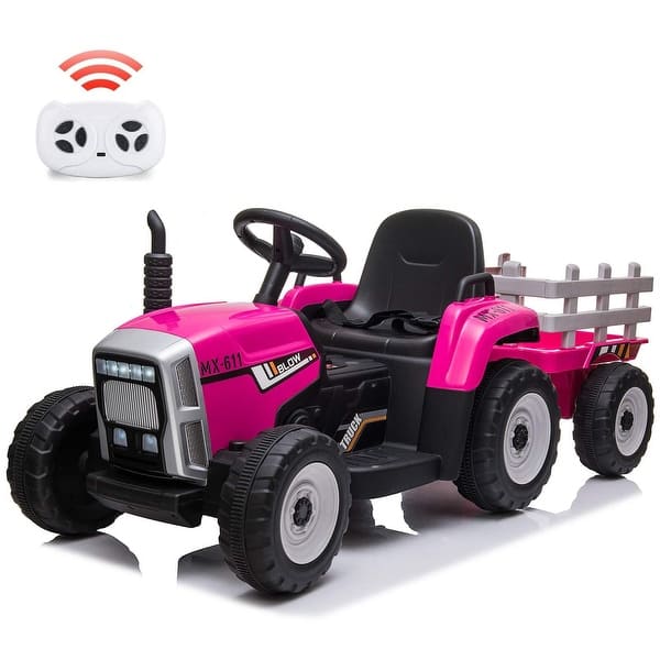 slide 2 of 29, 12V Kids Ride on Tractor,Battery Powered Electric Tractor with Trailer Rose