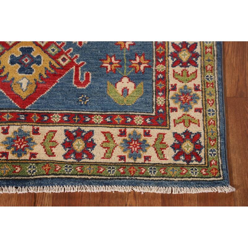 Traditional Blue Kazak Oriental Accent Rug Hand-Knotted Wool Carpet - 3'3"x 5'0"