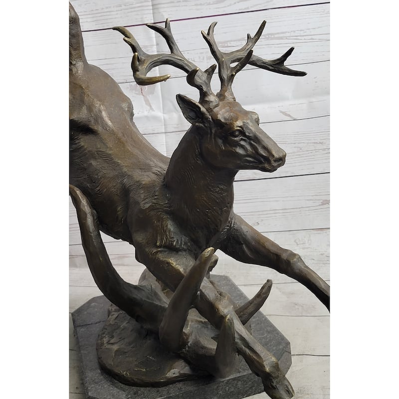 Leaping Stag Reindeer Deer Elk Bronze Caribou Bronze Sculpture Statue Signed Art