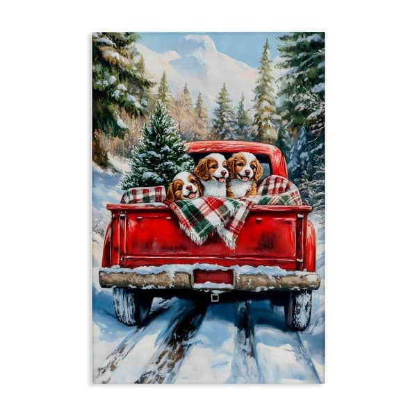 slide 2 of 14, Stupell Christmas Truck Pups Trio Canvas Wall Art Design By Petal Prints Design 24 x 16