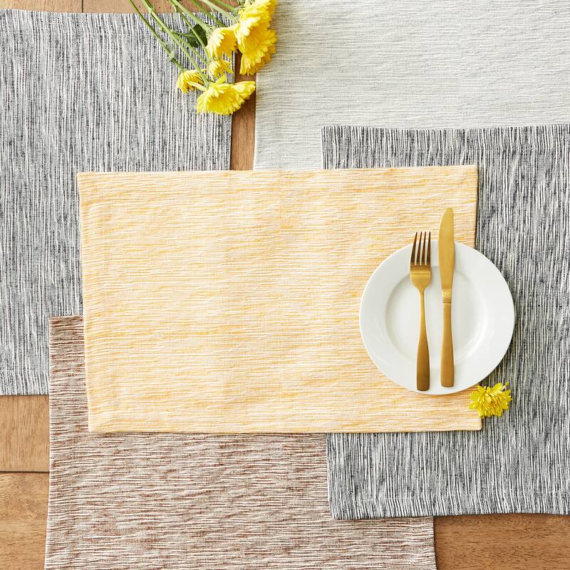Light Grey And Off-White Tonal Recycled Cotton Slubby Rib Placemat (Set of 6) 13x19