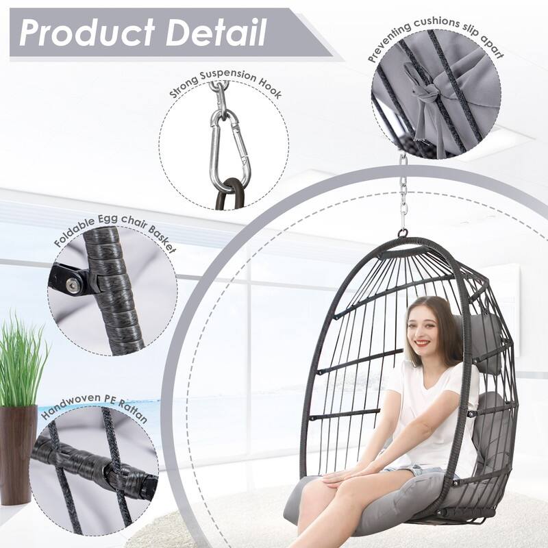 FINCATI Outdoor Royal Egg Chair Without Stand, 350 lbs Indoor Comfy Hanging Egg Chair Without Stand, Egg Swing Without Stand
