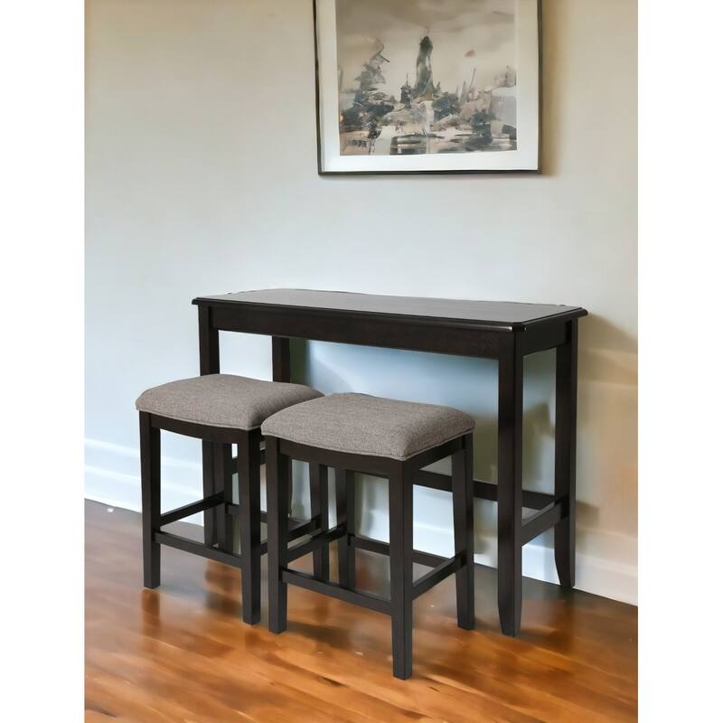 27" Light Gray And Dark Brown Upholstered And Solid Wood Backless Bar Chair - Dark Brown and Gray