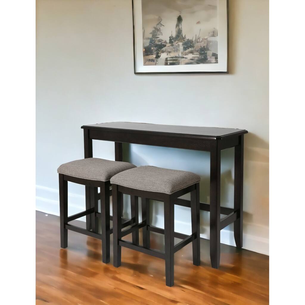 27" Light Gray And Dark Brown Upholstered And Solid Wood Backless Bar Chair