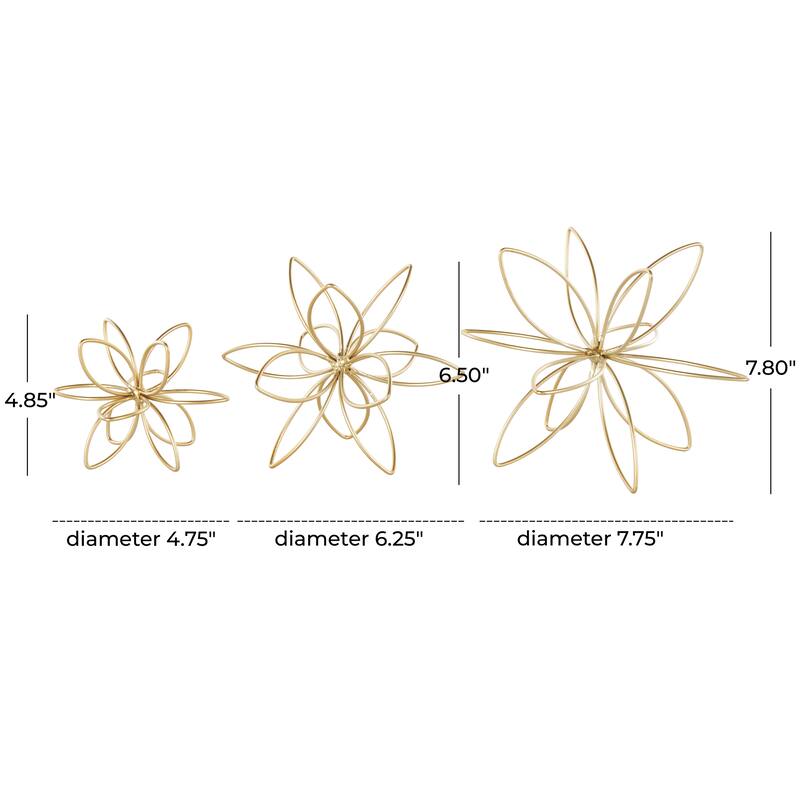 CosmoLiving by Cosmopolitan Gold Metal Handmade Floral Decorative Sculpture (Set of 3)