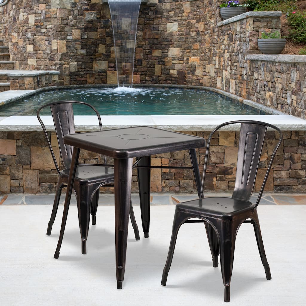 23.75'' Square Metal Indoor-Outdoor Table Set with 2 Stack Chairs