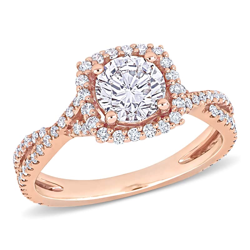 Miadora 1 1/2ct TDW Diamond Crossover Halo Engagement Ring in 14k Rose Gold