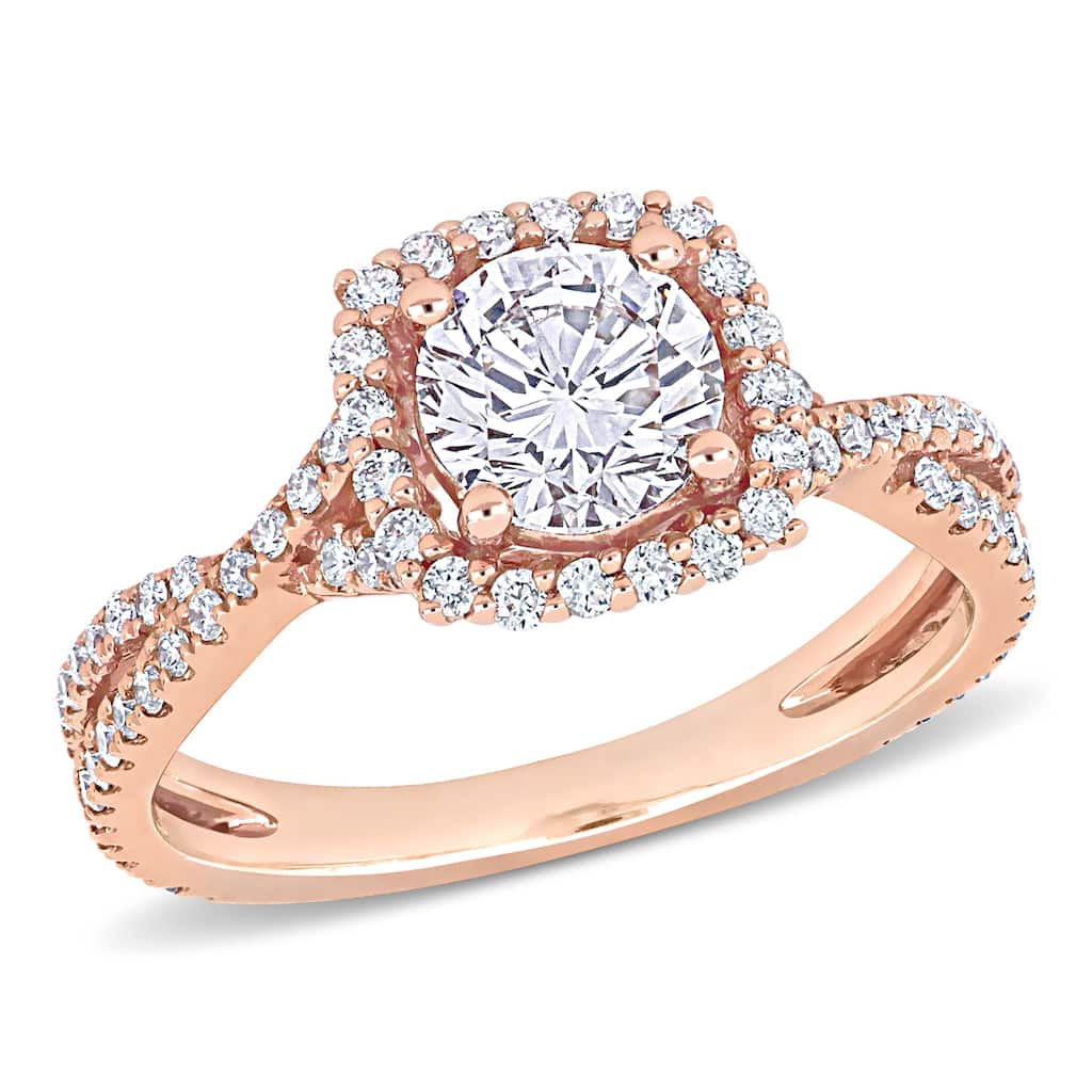 Miadora 1 1/2ct TDW Diamond Crossover Halo Engagement Ring in 14k Rose Gold