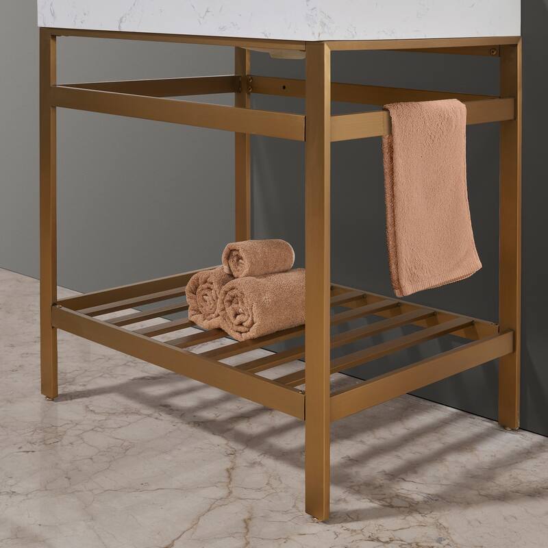 Altair Merano Stainless Steel Vanity Console with Stone Countertop and Mirror