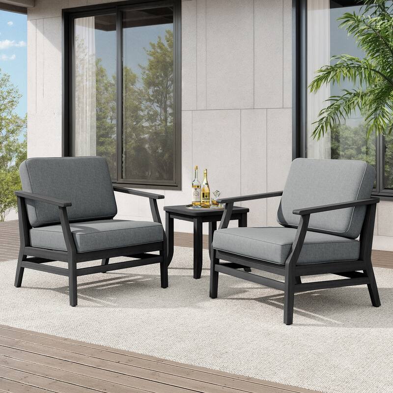 Teak Outdoor Bistro Set with Weather-Resistant Cushions (3-Piece Set) - Black/Light Grey