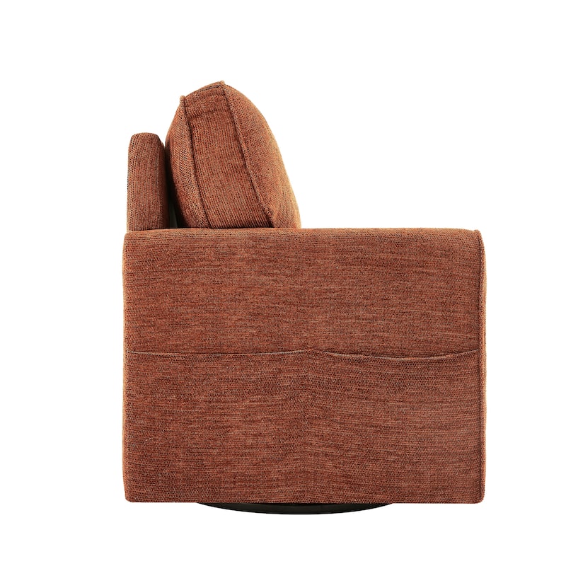 Chenille 360° Swivel Barrel Chair with Side Pockets, Ergonomic Support, and Removable Cushions