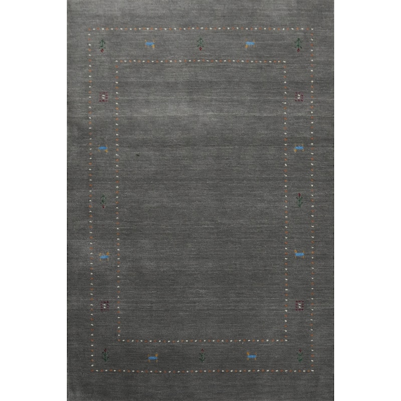 Gray Wool Gabbeh Oriental Accent Rug Tribal Geometric Carpet - 5' 7'' X 4' 1''