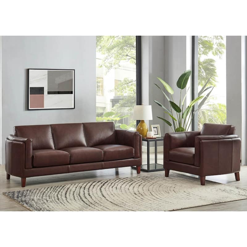 Hydeline Maui Top Grain Leather Sofa and Chair Set With Feather, Memory Foam and Springs