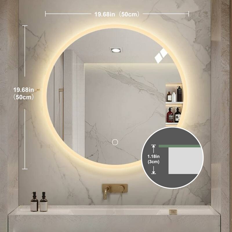 23" x 23" Round Wall-mounted Vanity Light Mirror with Adjustable LED
