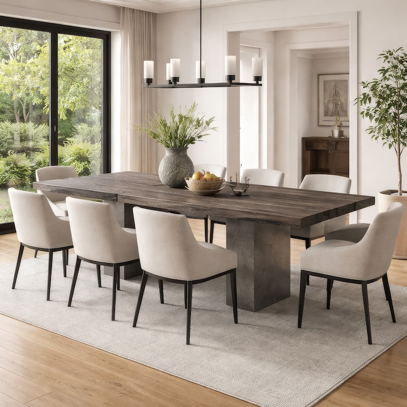 Cid Ari 94 Inch Dining Table, Heritage Oak Rectangular Top, Dark Gray