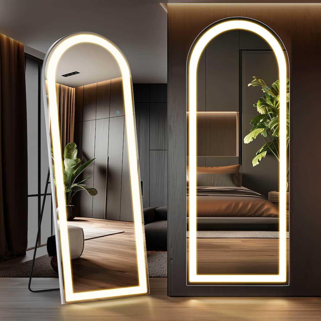 3 Color Lighting Mirror with LED Lights,Lighted Floor Standing Mirror - 26*71