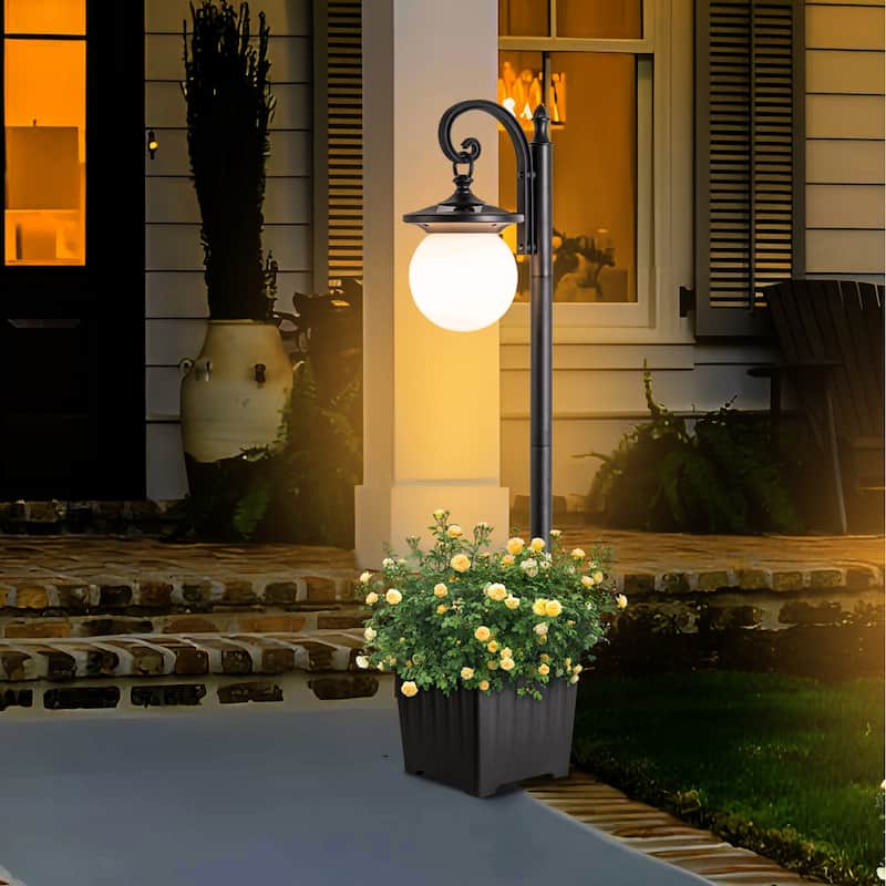 C Cattleya Integrated LED Solar Outdoor Post Light with Planter