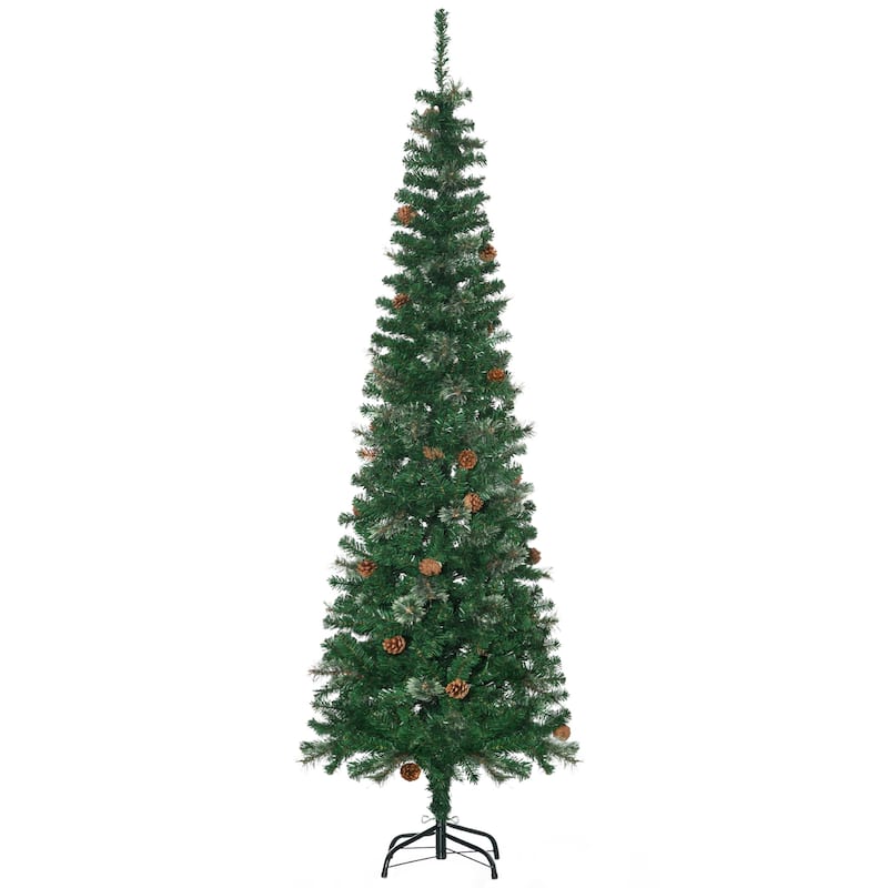 HOMCOM 6.5 ft. Pine Cone Decorated Slim Christmas Tree with Stand