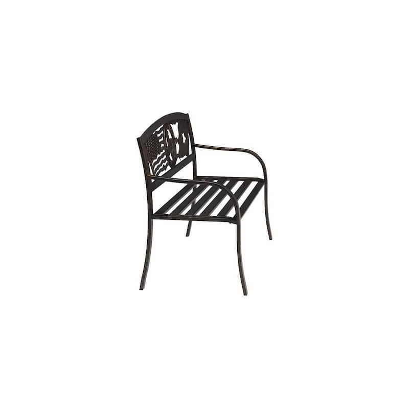 Bronze Steel Outdoor Bench Flags Over Texas Design Patio Garden Seat - 34"D x 50.5"W x 34"H