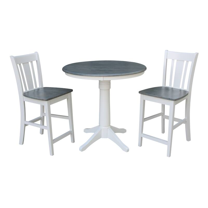 36" Round Pedestal Gathering Height Table With San Remo Counter Height Stools - White/Heather Gray - 3-Piece