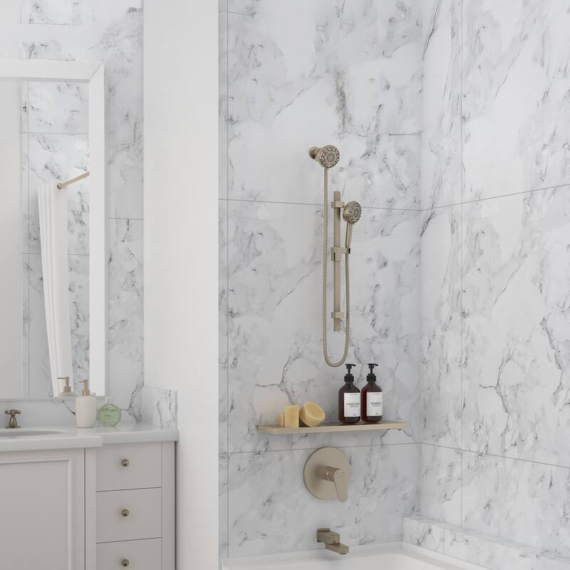 Retreat 4-in Multi-function Showerhead Shower System with Slide Bar and Multi-function Handshower Brushed Nickel 1.8 GPM